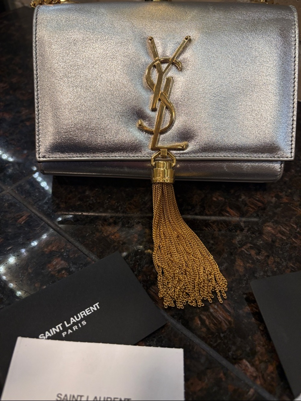 Saint Laurent Dust Bag Mini Kate Tassel Dust Bag Metallic new condition $2500 - Picture 6 of 14